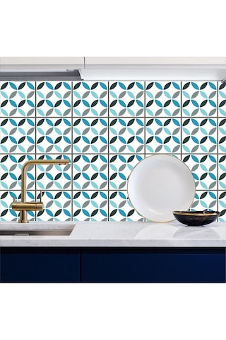 Mutfak Tezgah Arası Kendinden Yapışkanlı Folyo Kaplama Mavi Fayans Desen 60cmx100cm