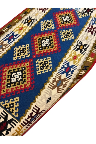 El Dokuma Sıfır Yahyalı Kilimi 110x200 Kök Boya Mavi Kahve %100 Yün Kilim Renkli