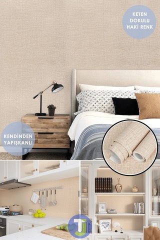 Technojet Kendinden Yapışkanlı Keten Görünümlü Mutfak Banyo Tezgah Duvar Dolap Masa Kaplama 60x500cm 001