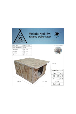 Melada Kedi Evi Dış Ortam Uygun Ahşap Kedi Evi Osb 35x33x23 Cm