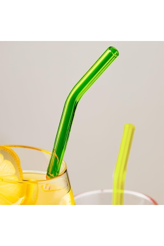 Perotti Straw 6'li Renkli Cam Eğimli Isıya Dayanıklı Borosilikat Pipet Ve 1 Adet Pipet Temizleme Fırçası
