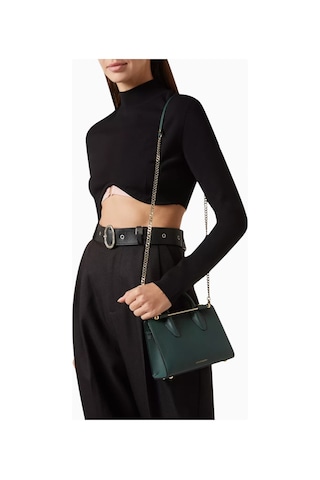 Strathberry Nano Tote Çanta Bottle Green, Deri Ve Zincir Askılı Omuz Çantası Yeşil