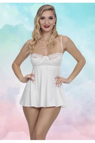Beyaz Askılı Göğsü Dantel Mini Gecelik 2111 Beyaz