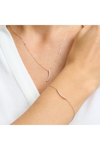 Pırlanta Montür Zarif Dalga Rose Renk İkili Gümüş Set