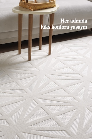 Modern Halı Yıkanabilir Halı Kaymaz Tabanlı Halı Yolluk Krem Halı Salon Halısı Mutfak Halısı Sisal Krem