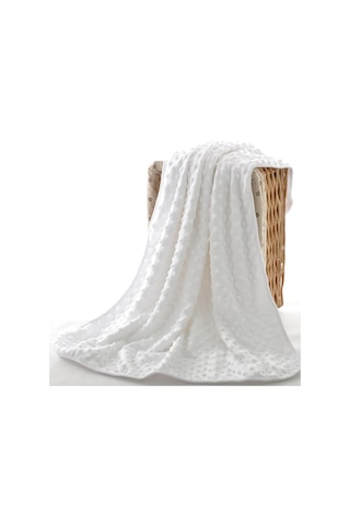 Sones İlkbahar Ve Sonbahar Çift Katlı Bebek Örgü Polar Battaniye Yatak Örtüsü Beyaz