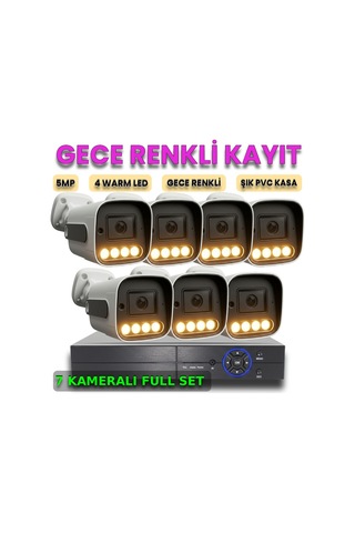 5 Megapiksel Gece Renkli Gösteren 7 Kameralı Güvenlik Kamerası Seti
