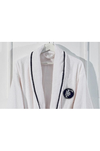 Finezza Elite %100Pamuk Kopanaki Dantelli Nakışlı Beyaz Bornoz Se Beyaz