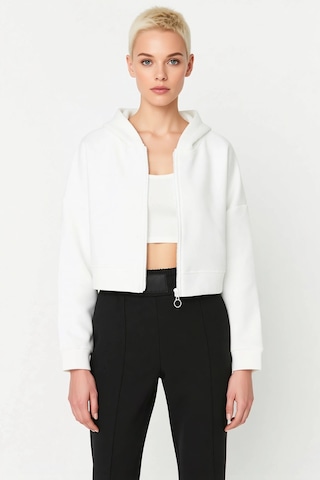 Benerly Kadın Kapüşonlu Fermuarlı Düşük Kol Örme Sweatshirt Fonksiyonel D Ekru