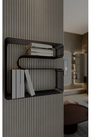 Paslanmaz Metal Duvar Rafı Kitaplık Banyo Düzenleyici Kıvrımlı Tel Kitaplık Ve Mutfak Rafı Siyah