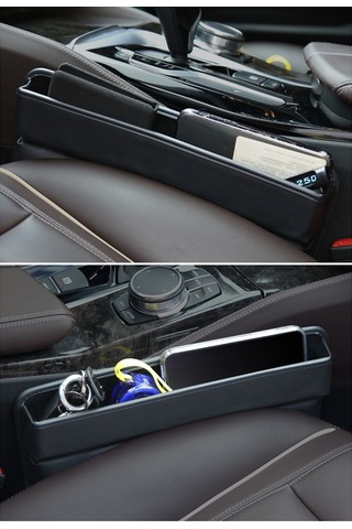 Suofeng Siyah Deri Araba Koltuk Aralığı Dolgusu Organizatörü - 33cm Araç Çekmecesi Depolama Kutusu