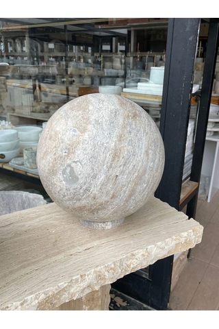 Silver Traverten Doğal Taş Küre 30cm Çapında Tam Küre Beyaz