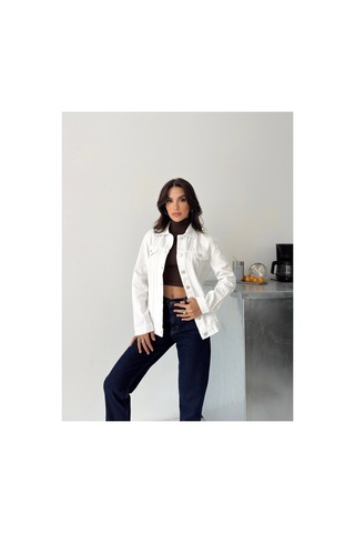 Kene Jeans Keten Beyaz Boyfriend Tam Kalıp Düğmeli Ceket Beyaz