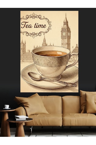 Ahşap Tablo İngiltere Çay Saati Vintage Poster