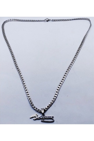 KEMAL ATATÜRK YAZILI UZUN ÇELİK KOLYE Gümüş