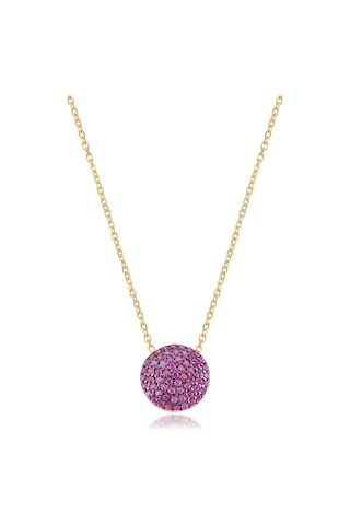 Kırmızı Taşlı Altın Kaplamalı Yuvarlak Gümüş Kolye Gold - Rose Gold - Gümüş