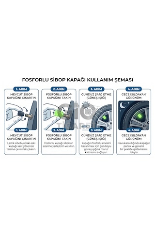 Yeşil Fosforlu Sibop Kapağı 12'li Paket - Yeşil Renkli Araç, Motosiklet, Bisiklet Uyumlu