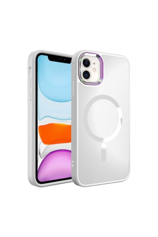 Apple Uyumlu iPhone 11 Uyumlu Magsafe Wireless Şarj Özellikli Zore Stil Kılıf-beyaz Beyaz -