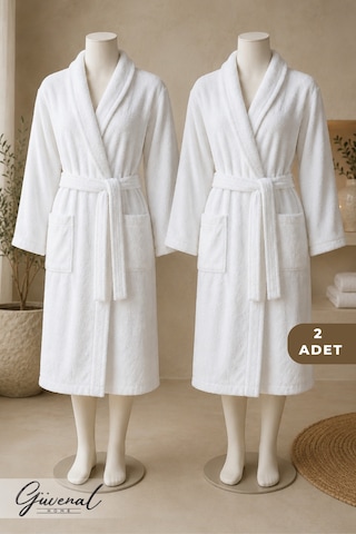 Blanc 2 Adet Pamuklu Unisex Bornoz Otel Bornozu Erkek Havlu Bornoz Kadın Havlu Bornoz Sauna Bornoz Sabahlık 2'li Beyaz