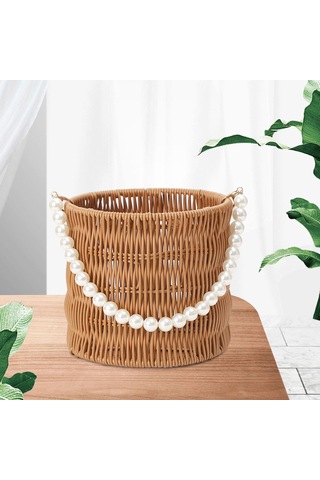 Suntek Magideal İmitasyon Rattan Sepet Çiçek Sepeti Yuvarlak-16x14,5cm