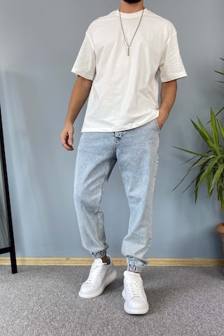 Paçası Lastikli Boyfriend Jogger Kot Pantolon Açık Mavi