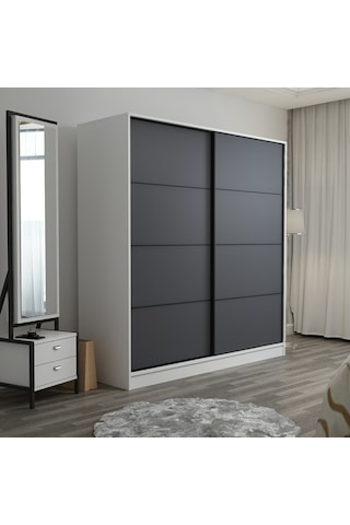 Minarmobilya Minar Kale 2 Kapaklı Sürgülü Dolap 180 Cm - Beyaz/Antrasit (541417035)