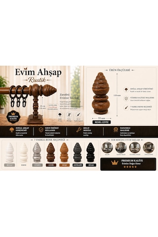 Evim Ahşap Rustik Perde Askısı Ceviz