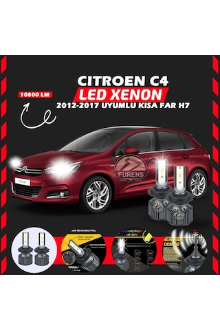 Citroen C4 2012-2017 Kısa Far Uyumlu Şimşek Etkili Led Xenon Premium Series H7