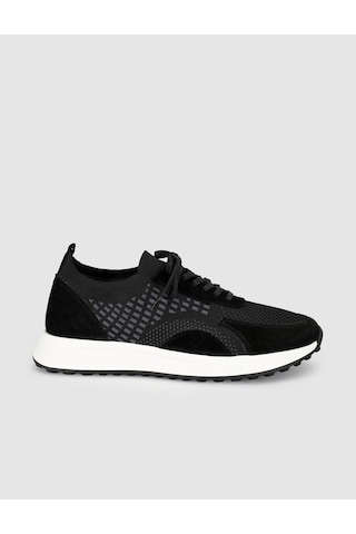 Cabani Siyah Triko Hakiki Deri Erkek Sneaker Ayakkabı