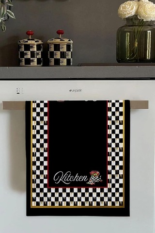 Siyah Dama Desen Fırın Mutfak Havlusu 30x50cm Açık Bej