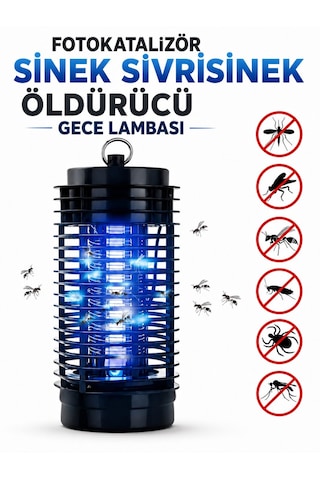 Fotokatalizör Sinek Sivrisinek Haşere Öldürücü Gece Lambası Elektirikli Asmalı Led Işık Teknolojisi Güvenli Koruma Izgarası Çıkarılabilir Toplama Kutusu Ev Ofis Bahçe Teras Balkon Sinek Öldürücü 10 Parça Siyah