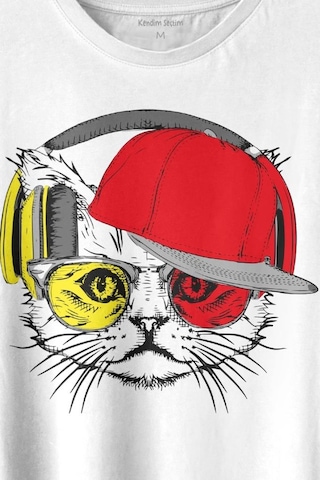 Cat Glasses Gözlüklü Sarı Kırmızı Kedi Baskılı Tişört Unisex T-shirt 001