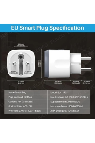 Motion003 Elivco Tuya Wifi Akıllı Priz Elc-sp01 16a Ab Fişi 110v220v Uygulama Kontrolü Wi-f