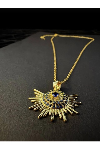 Gold Renk Zirkon Taş Ve Nazar Detaylı Kolye Altin