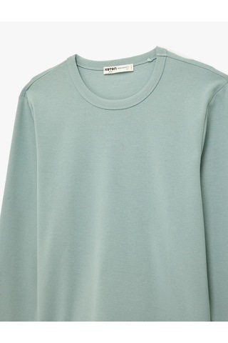 Koton Regular Fit Ribanalı Renk Kontrastlı Pamuklu Bisiklet Yaka Uzun Kollu Tişört Mavi 6sam10239mk Mavi