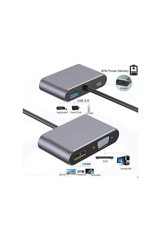 Cf02 Macbook Uyumlu Type-c To 4k Ultra Hd 1080p Hdmı/vga/pd Şarj/usb 3.0 4ın1 Çevirici Hub Adaptör