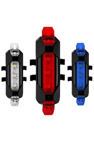Eldrive Bisiklet İkaz Lambası Su Geçirmez Usb Şarj Led 3 Lü Set Kırmızı - Siyah - Mavi