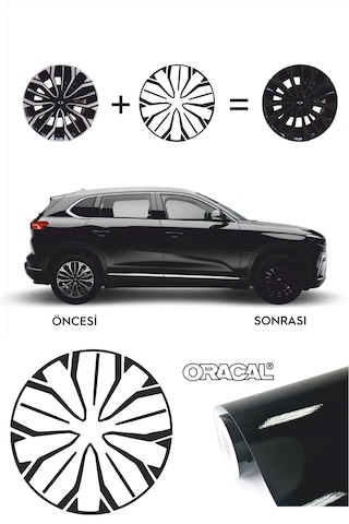 Togg T10f Sedan Jant Kaplama Sticker Set - 19 " Parlak Siyah