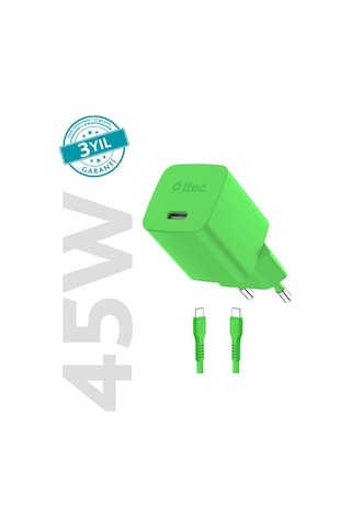 Ttec Smartcharger Gan 45w Avs Pd Seyahat Hızlı Şarj Aleti + Usb-c - Usb-c 3a 120 Cm Kablo Neon 55766917