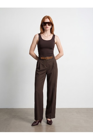 DİLVİN 72715 Kemerli Pileli Pantolon-kahve