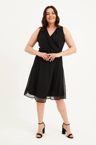 Çapraz Biyeli Astarlı Şifon Elbise-1576 Siyah