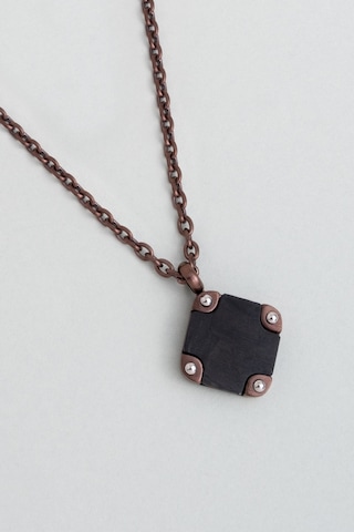 Karbon Fiber Detaylı 65 Cm Çelik Kolye Kahverengi