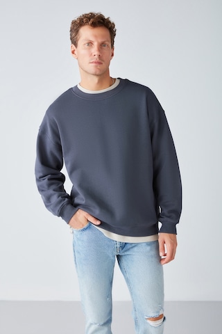 Grımelange Stephan Erkek Yumuşacık Kumaşlı Organik Pamuklu Oversize Fit Yuvarlak Yakalı Antrasit Sweatshirt