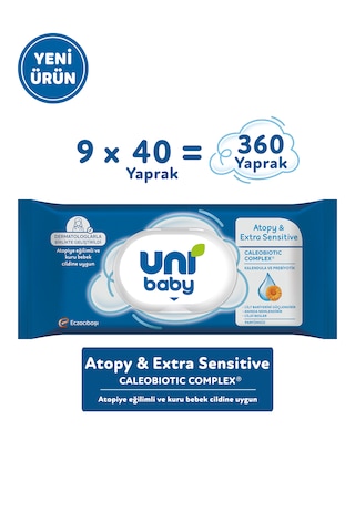 Uni Baby Atopy & Extra Sensitive Atopik Ciltlere Özel Islak Mendil 9x40 360 Yaprak 9'lu Set