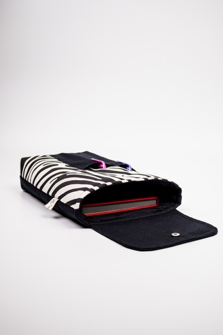 Kitap Defter Tablet Çantası Kanvas Zebra Desenli Organizer 25x30 Cm Kılıf