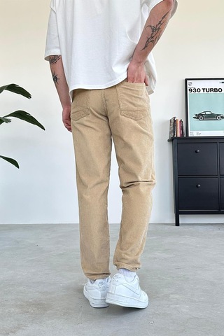 Krem Kadife Fitilli Regular Pantolon Krem
