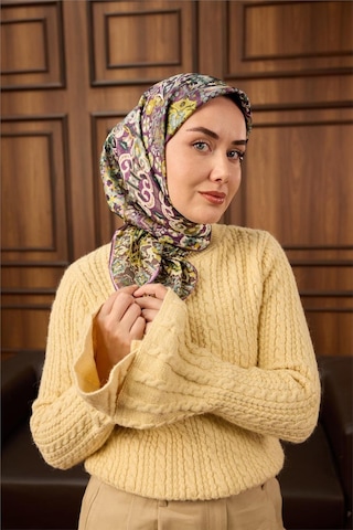 Silk Home Twill İpek Eşarp Mürdüm-butter Yellow Desenli Tok Duruşlu 90x90 Çok Renkli
