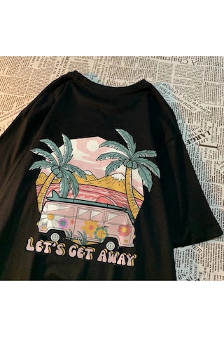 Tarzsokak Beyaz Haydi Otobüs Alalım Tatilde Git Baskı Leri Harajuku Nefes Tshirt Yaz Bol Tiş Siyah
