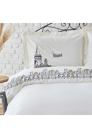 Pendik Çift Kişilik Nevresim Takımı Antrasit - Hardal