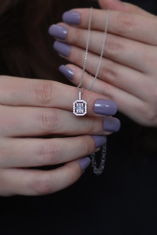 Baget Taşlı Tasarım Kadın Gümüş Kolye